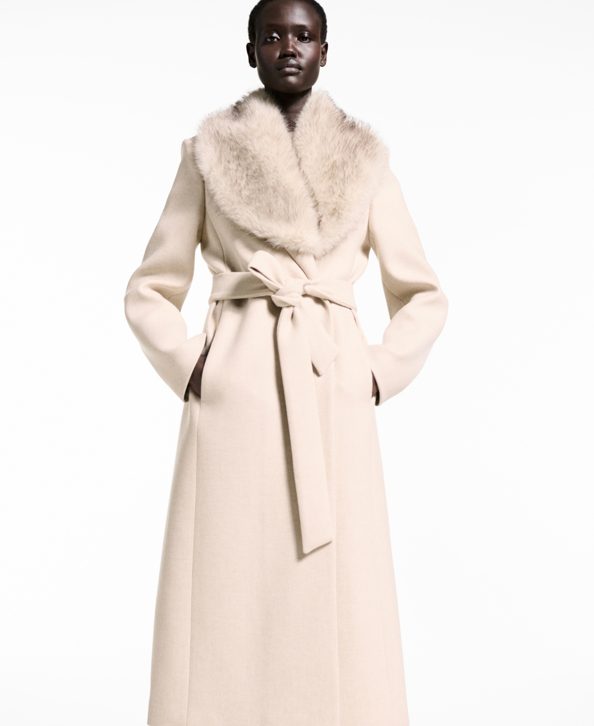 Mango Tie Belt Wool Blend Coat In Light,pastel Gray