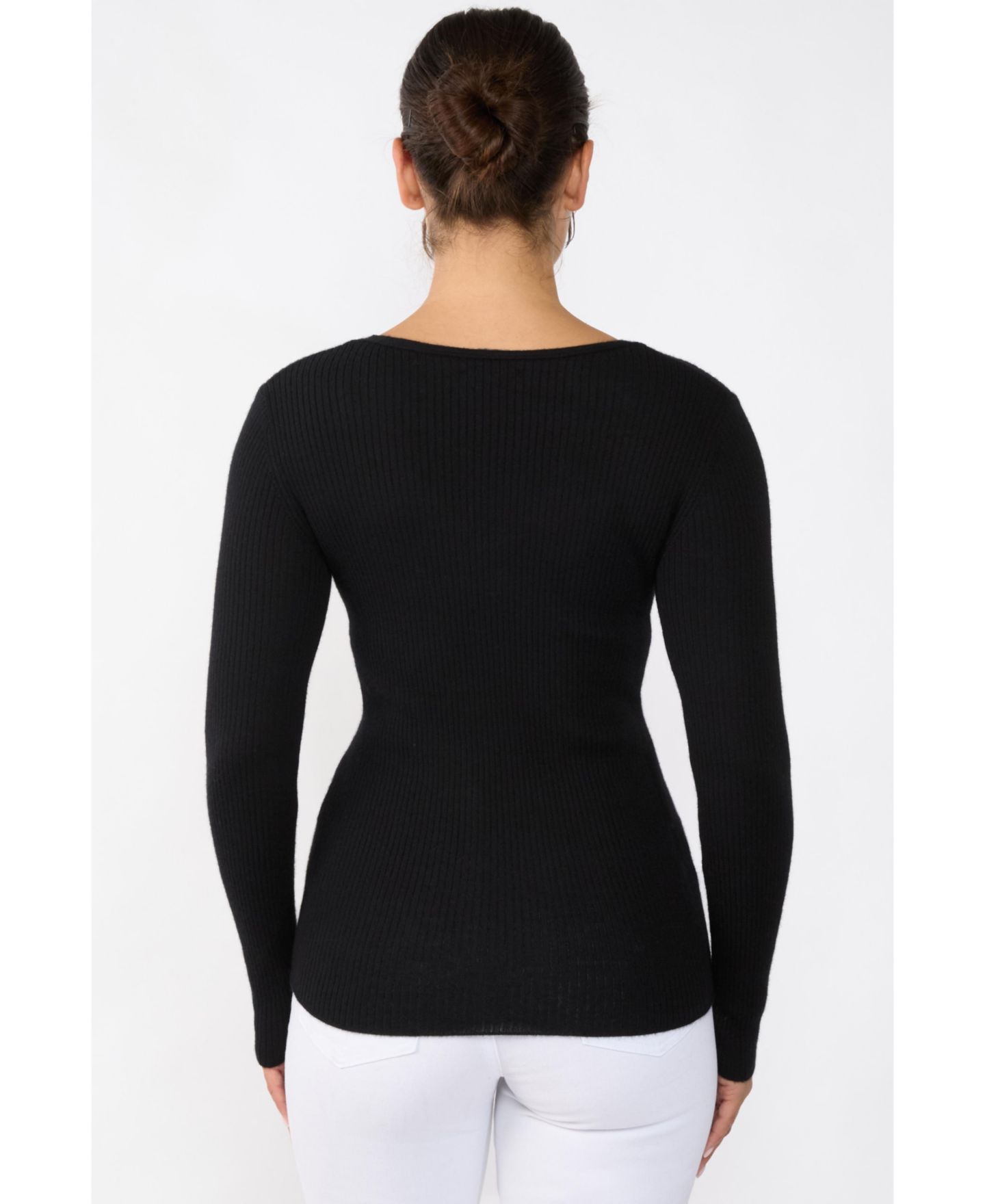 Женский свитер JENNIE LIU 100% Cashmere V-Neck Sweater Ribbed Tissue Weight Cashmere Sweaters, цвет: Чёрный — фото 3