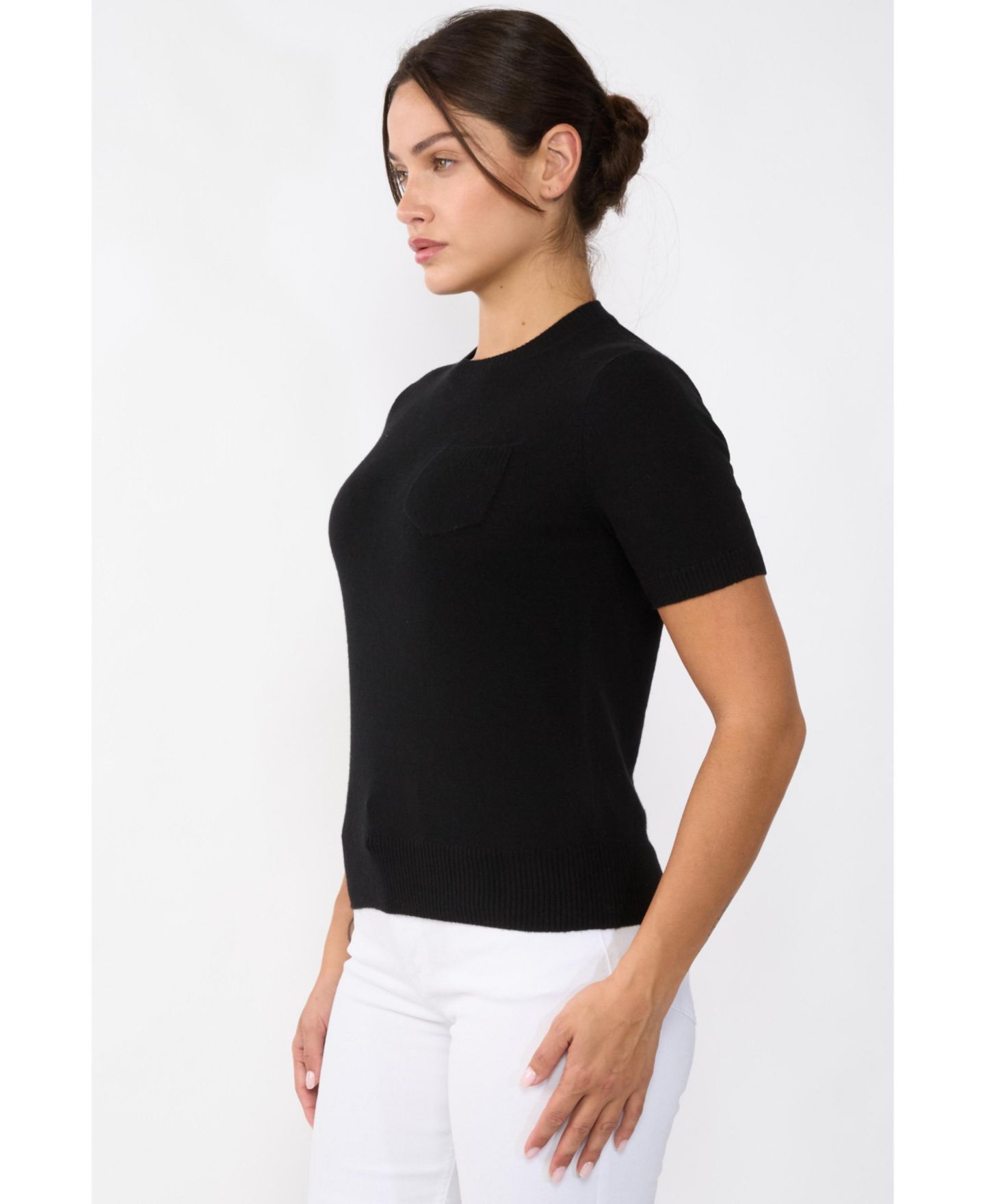 Женский свитер JENNIE LIU 100% Cashmere Crewneck Short Sleeve, цвет: Чёрный — фото 2