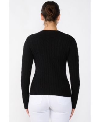 Women's 100% Cashmere Crewneck Sweater | Chuncky Cashmere Cable-knit Sweaters