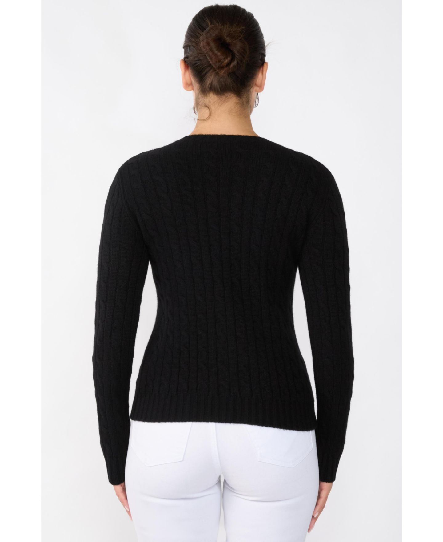 Женский свитер JENNIE LIU 100% Cashmere Crewneck Sweater Chuncky Cashmere Cable-knit Sweaters, цвет: Чёрный — фото 3