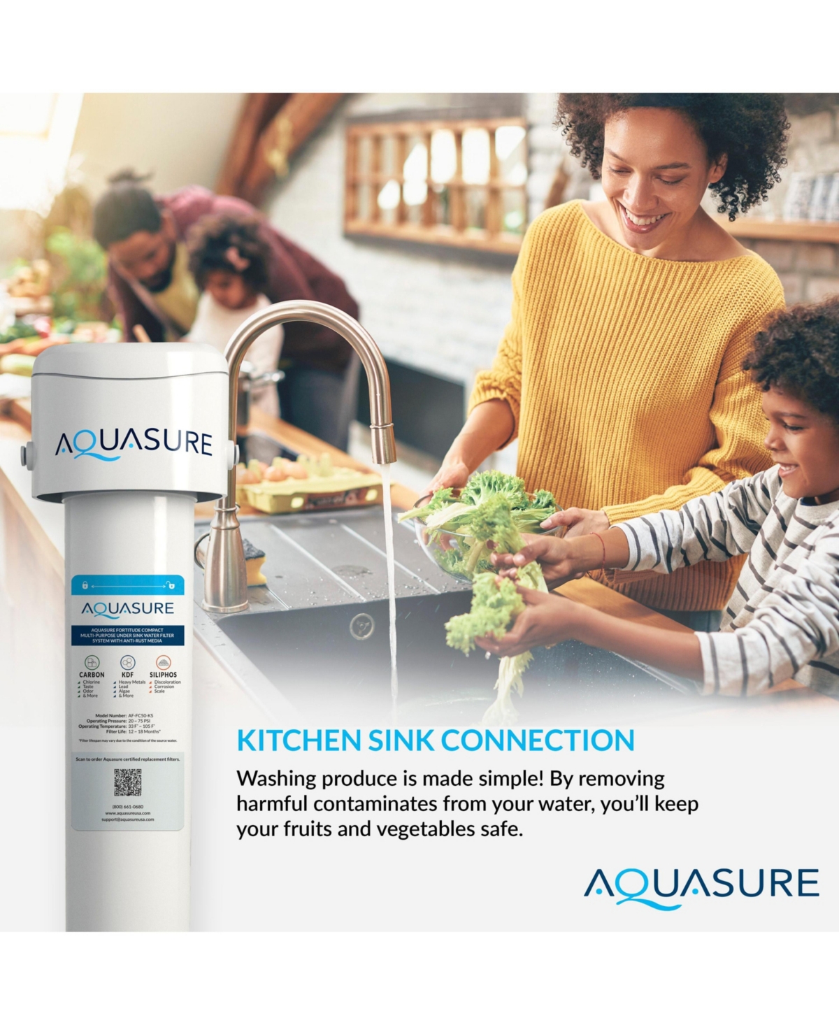 Aquasure Fortitude Compact Multi-Purpose Under Sink Water Filter System with Anti-Rust Media Replacement Filter