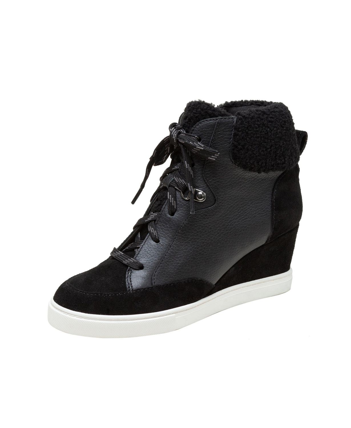 ARDEN Faux Shearling Trimmed Wedge Sneakers