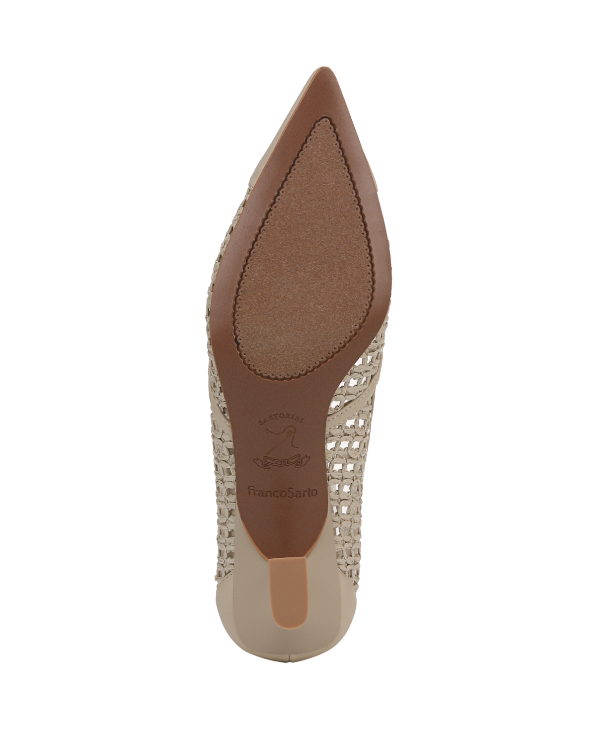 Franco Sarto Darcy Pointed Toe Kitten Heel Pump In Alabaster Beige Weave Fabric