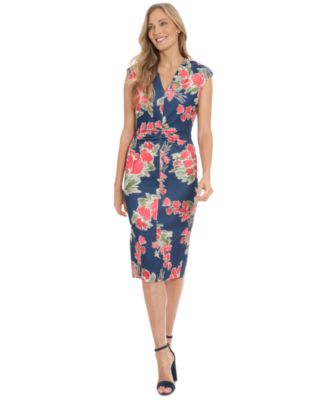 Petite Floral-Print Ruched Sheath Dress