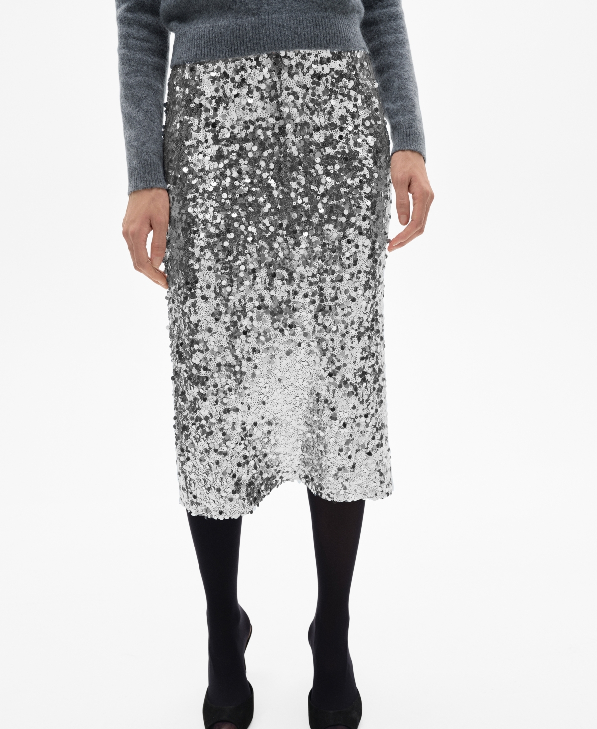 Mango Women's Sequin Midi Skirt In Silver