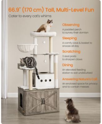 66.9-Inch Cat Tree Cat Tower with Litter Box Enclosure for Play and Privacy