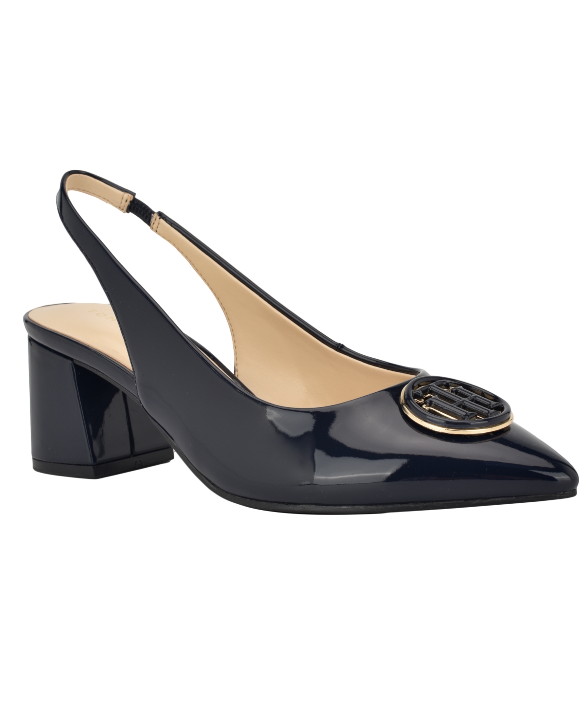 Tommy Hilfiger Women's Nileo Block Heeled Sling Back Pumps In Dark Blue Patent