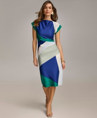 【Donna Karan New York】Boat-Neck Gown Donna Karan New York Women's Colorblocked Boat-Neck Dress