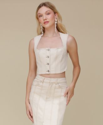 Avec Les Filles - Women's Square-Neck Corset Sleeveless Top