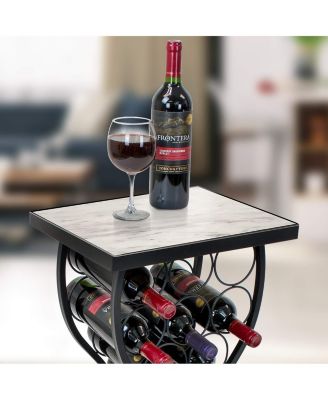 Wine Rack Table - Stylish Storage for 11 Bottles with Faux Marble Top & Conversation-Starting Design (Marble White)