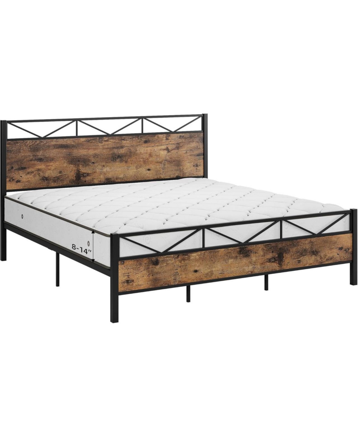 gaomon Size Bed Frame with Headboard, Industrial Platform Bed Frame with 14 Strong Metal Slats Support, 11'' Under-Bed Storage, No Noise