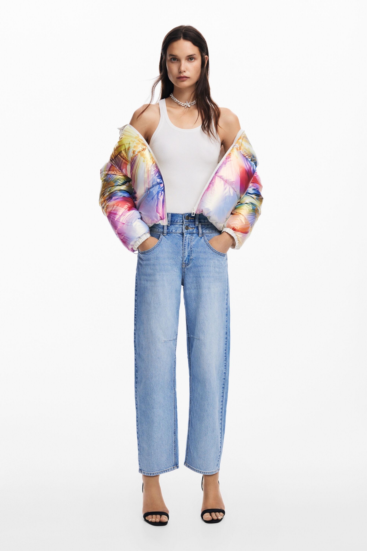 Desigual Women's Quilted flower coat