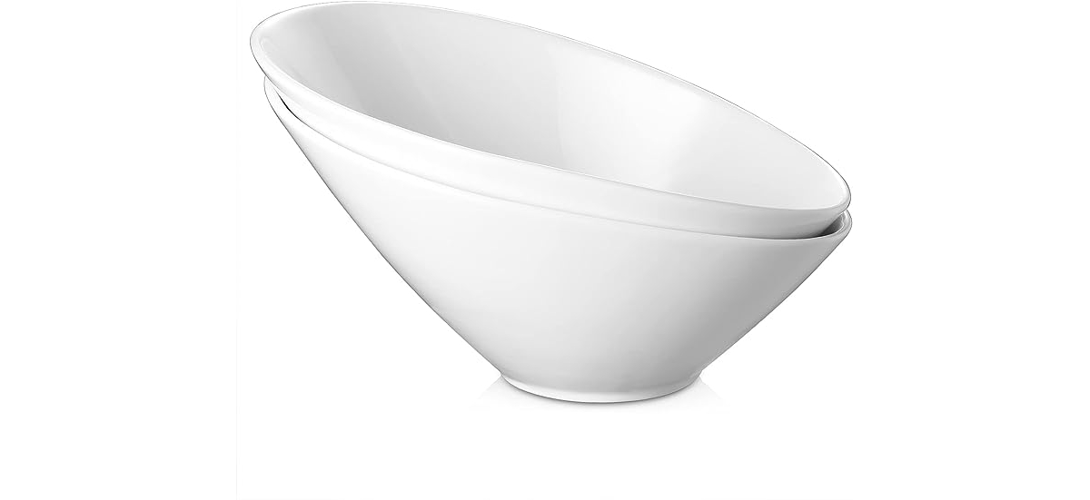 9.5&#x22; Slanted Salad Bowls, 26 oz Ceramic White Bowls Dishwasher & Microwave Safe, Set of 2 - White