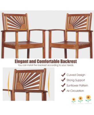 3 Pieces Acacia Wood Patio Bar Set with Sunflower Patterned Backrest