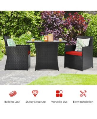 3 Pieces Patio Rattan Furniture Set with Cushion and Sofa Armrest