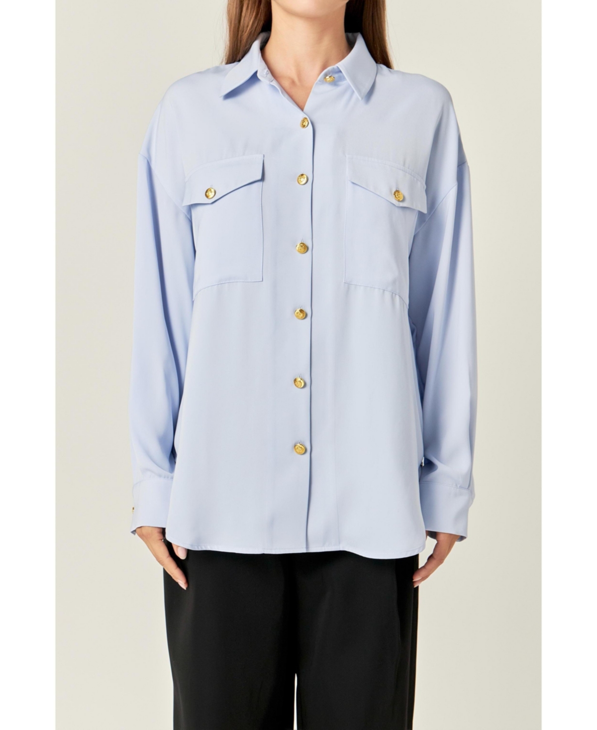 Women's Gold Button Shirt Blouse - Powder blue