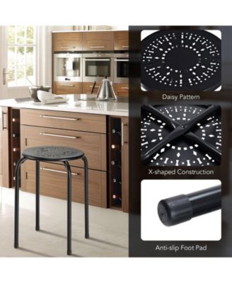 Set of 6 Stackable Multifunctional Daisy Design Backless Round Metal Stool Set