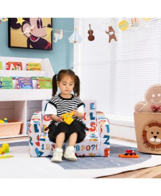 2-in-1 Convertible Kids Sofa with Velvet Fabric