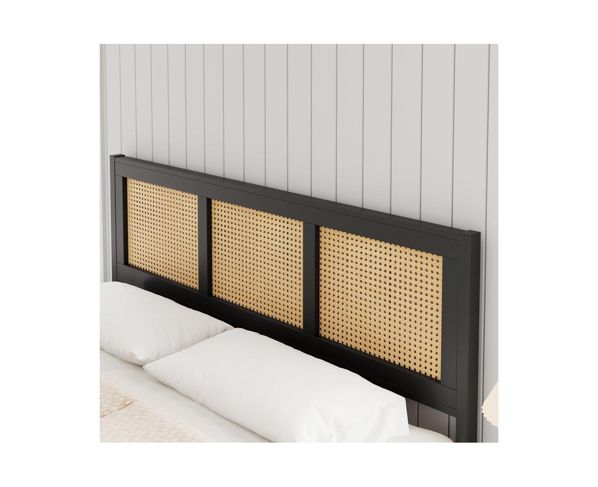 gaomon Size Rattan Bed Frame with Headboard,Boho Cane Platform Bed Frame with Strong Metal Slat, Noise Free, No Box Spring Needed - Black