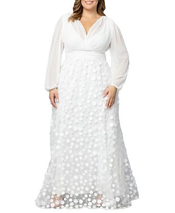 white plus size dresses for wedding Long Sleeves Bodycon V-Neck Lace Top Dress with Chiffon the 1287 plus size wedding dress is a unique White Plus Size Formal &