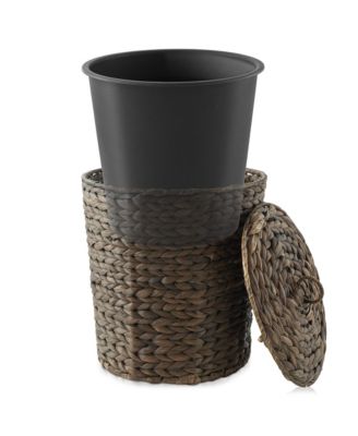 Hyacinth Trash Can with Lid and Liner, Woven Waste Basket