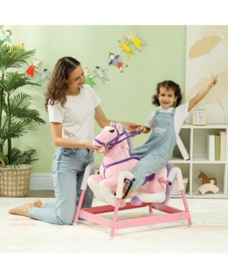 Spring Rocking Horse, Kids Ride on Horse w/ Saddle,