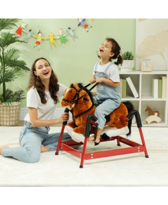 Spring Rocking Horse, Kids Ride on Horse w/ Saddle,