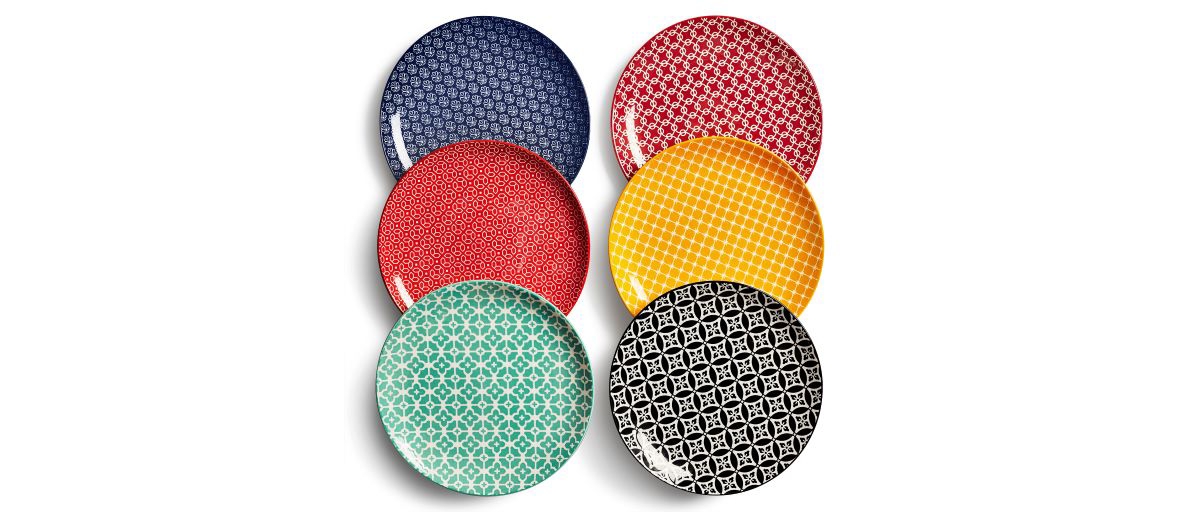 8.5" Ceramic Serving Dinner Plates, Porcelain Colorful Dishes for Thanksgiving & Christmas, Set of 6 - Vibrant Colors