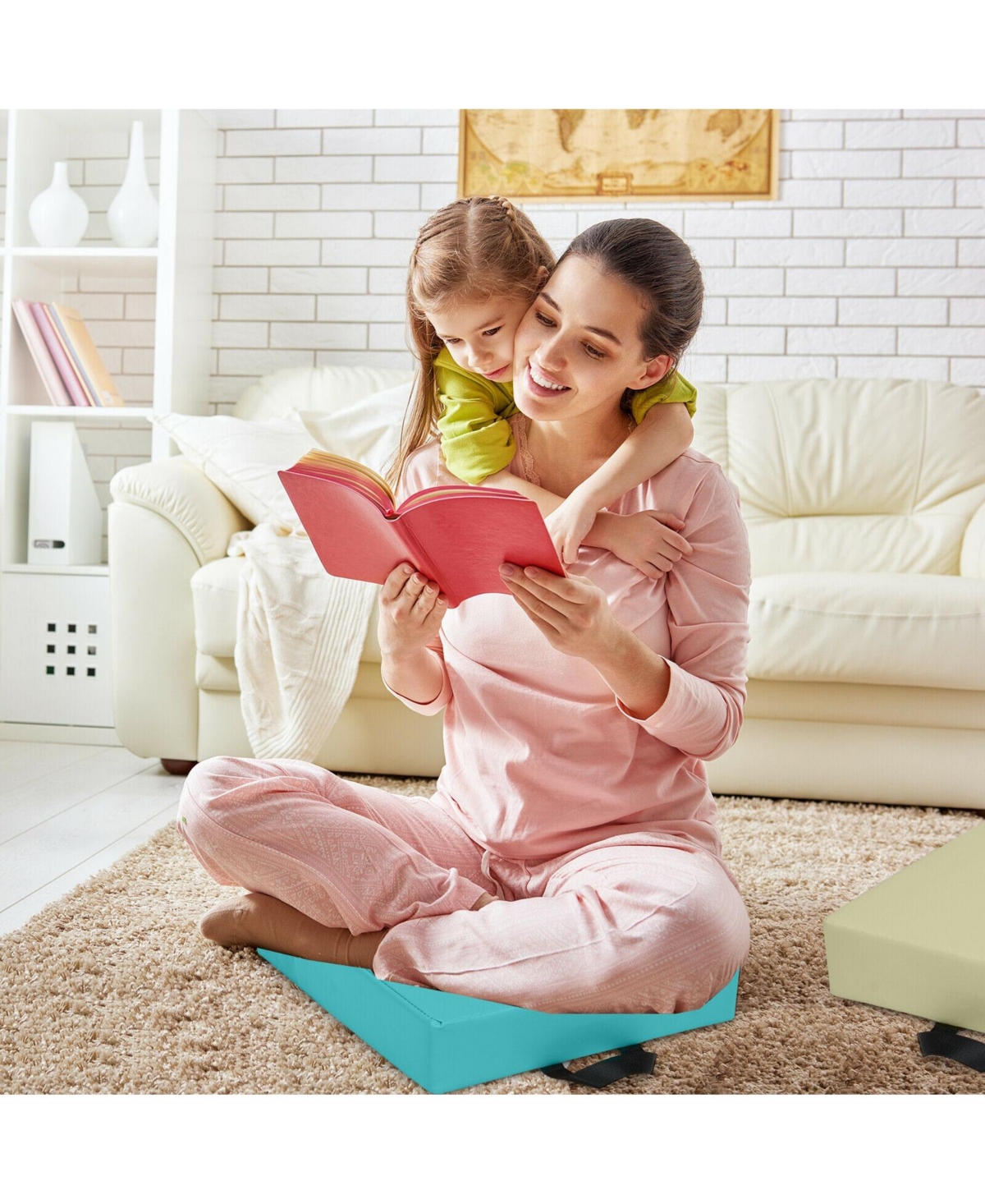 Gouun 6 Pieces Inches Square Toddler Floor Cushions Flexible Soft Foam Seating with Handles