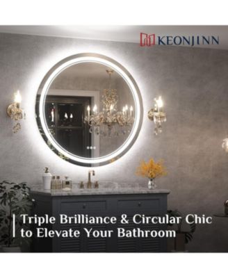 Round Vanity Mirror LED Lighted Metal Wall Mirror Dimmable Bathroom Mirror