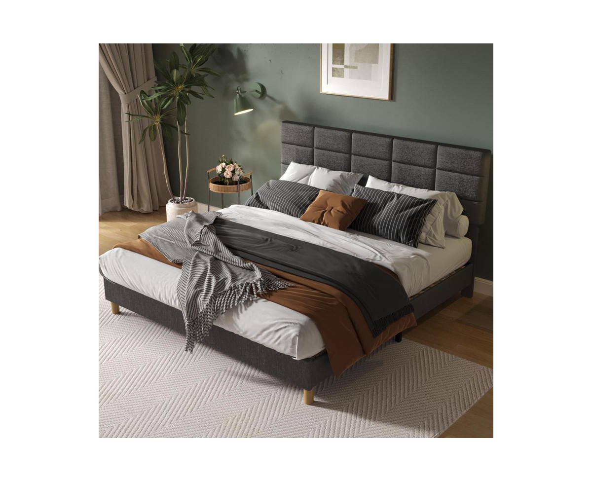 gaomon Bed Frame, Linen Upholstered Platform Bed Frame with Height Adjustable Headboard, Metal Frame Bed Frame with Strong Wood Slats a