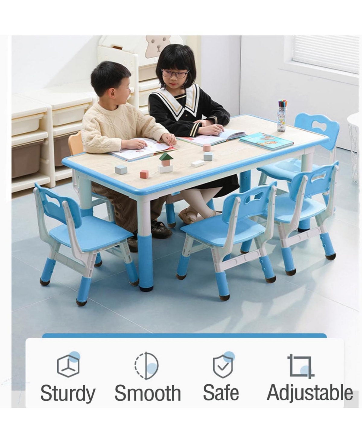 gaomon Kids Table and Chairs Set, Toddler Height Adjustable Desk With Graffiti Desktop, Arts & Crafts Seats, Non-Slip Legs, Max 300lbs