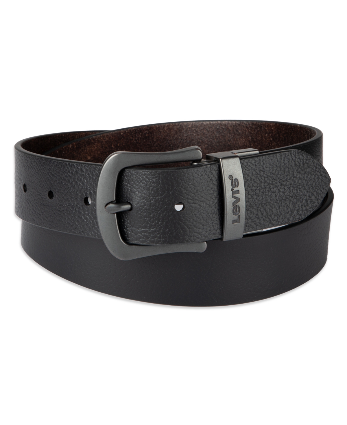 Levi's Men's Two-In-One Reversible Rugged Leather Jean Belt -Black