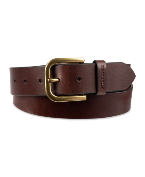 Мужской ремень Tommy Hilfiger 38MM Genuine Leather Raw Edge Casual Jean Belt, цвет: Шоколадный
