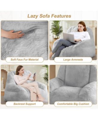 Giant Bean Bag Chair, Faux Fur Stuffed Bean Bag Couch with Filler, Bean Bag Chair for Adults, Big Lazy Sofa Floor Sofa with Handle, Large Living Bean Bag