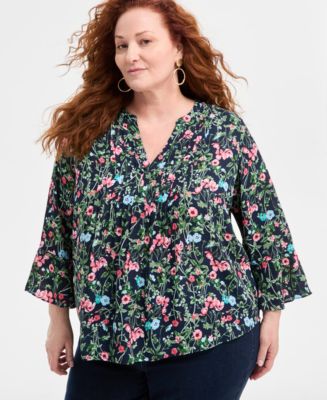 売れ筋商品|||スタイルアンドコー カットソー トップス レディース Plus Size Printed Pintuck Top, Exclusively at Macy's Ditsy Deep Black Style & Co Plus Size Printed Pintuck Top, Exclusively at