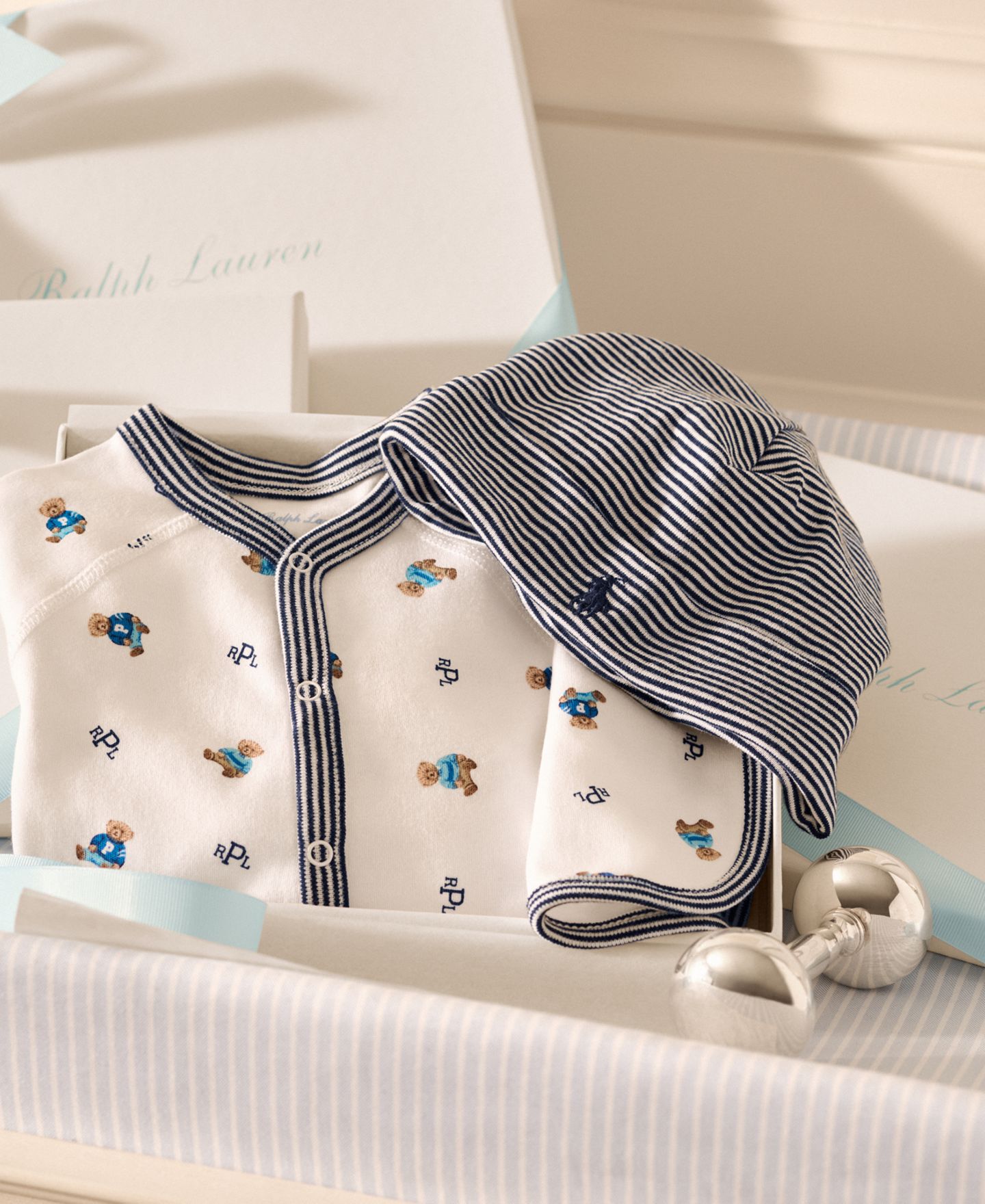 Детский хлопковый комбинезон Polo Ralph Lauren с мишкой и закрытыми ножками для малыша, цвет: Тёмно-синий — фото 5