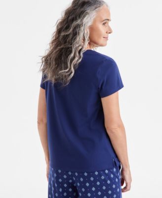 Women's Solid V-Neck Short-Sleeve Sleepwear Top, Created for Macy's