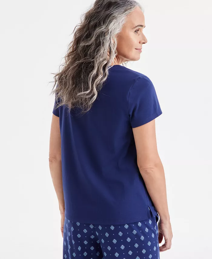Women's Solid V-Neck Short-Sleeve Sleepwear Top - thumbnail 6
