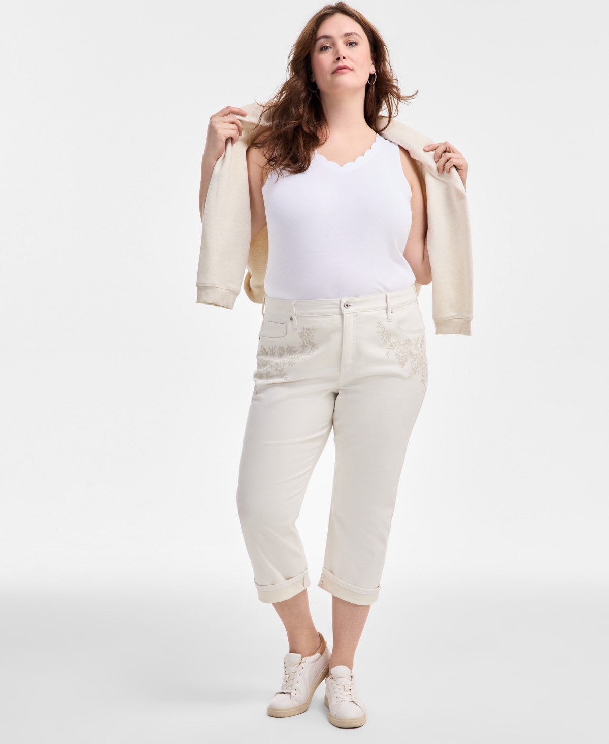 Plus Size Embroidered Mid-Rise Curvy-Fit Capri Jeans, Exclusively at Macy's - Corinne