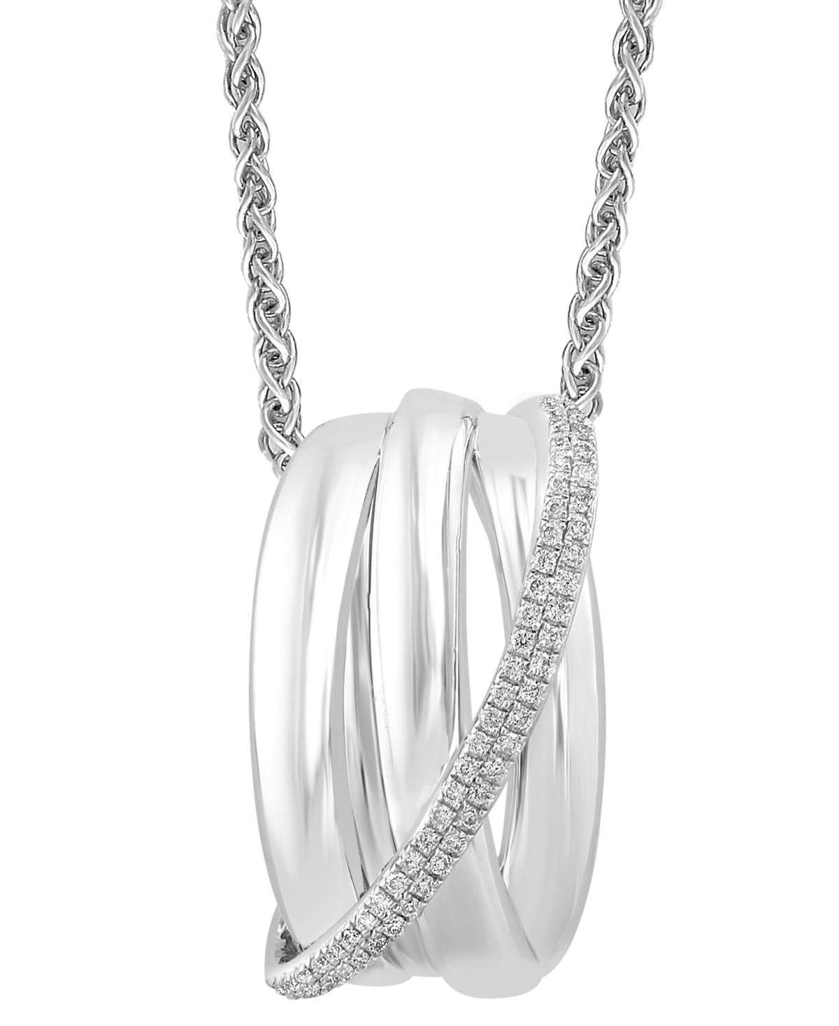 Effy Collection Effy Diamond Coil Crossover 18" Pendant Necklace (1/4 Ct. T.w.) In Sterling Silver In Sterling Silver