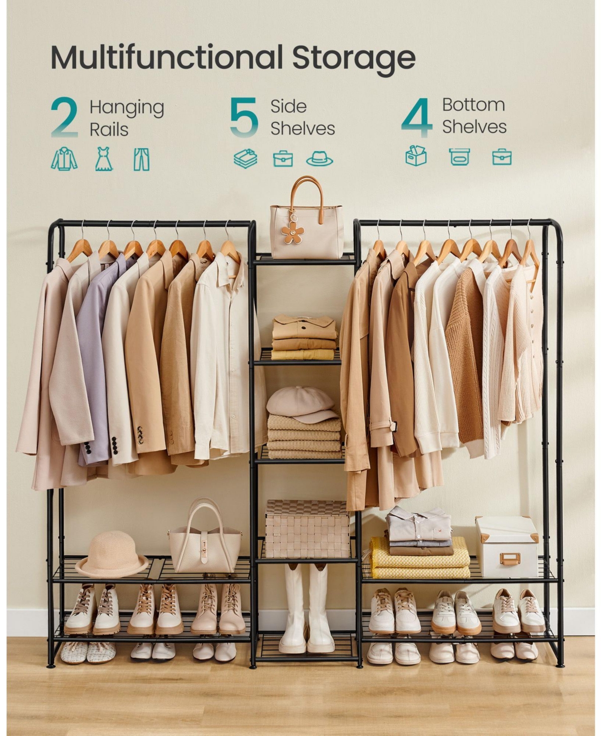 Slickblue Portable Wardrobe Closet – Heavy Duty Garment Rack with Shelves for Clothes Storage and Organization