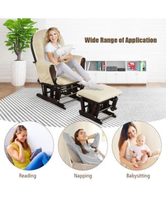 Baby Nursery Relax Rocker Rocking Chair Glider & Ottoman Set w/ Cushion