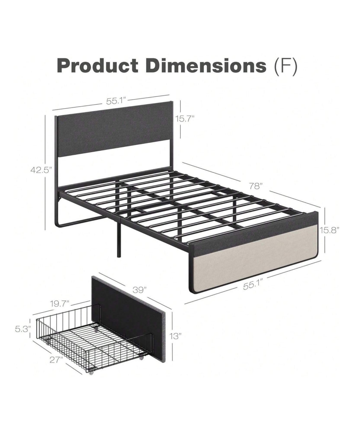 gaomon Upholstered Bed Frame, With 2 Storage Drawers, Sturdy Steel Slats Support, No Box Spring Needed, No Noise, Full/Queen Size