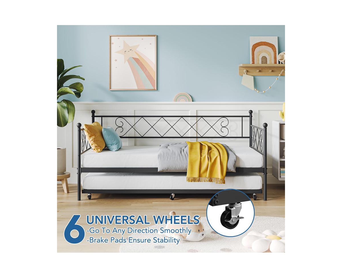 gaomon Metal Daybed with Trundle, Premium Steel Slat Support, Space Saving Trundle Sofa Bed for Living Room, Bedroom and Guest Room