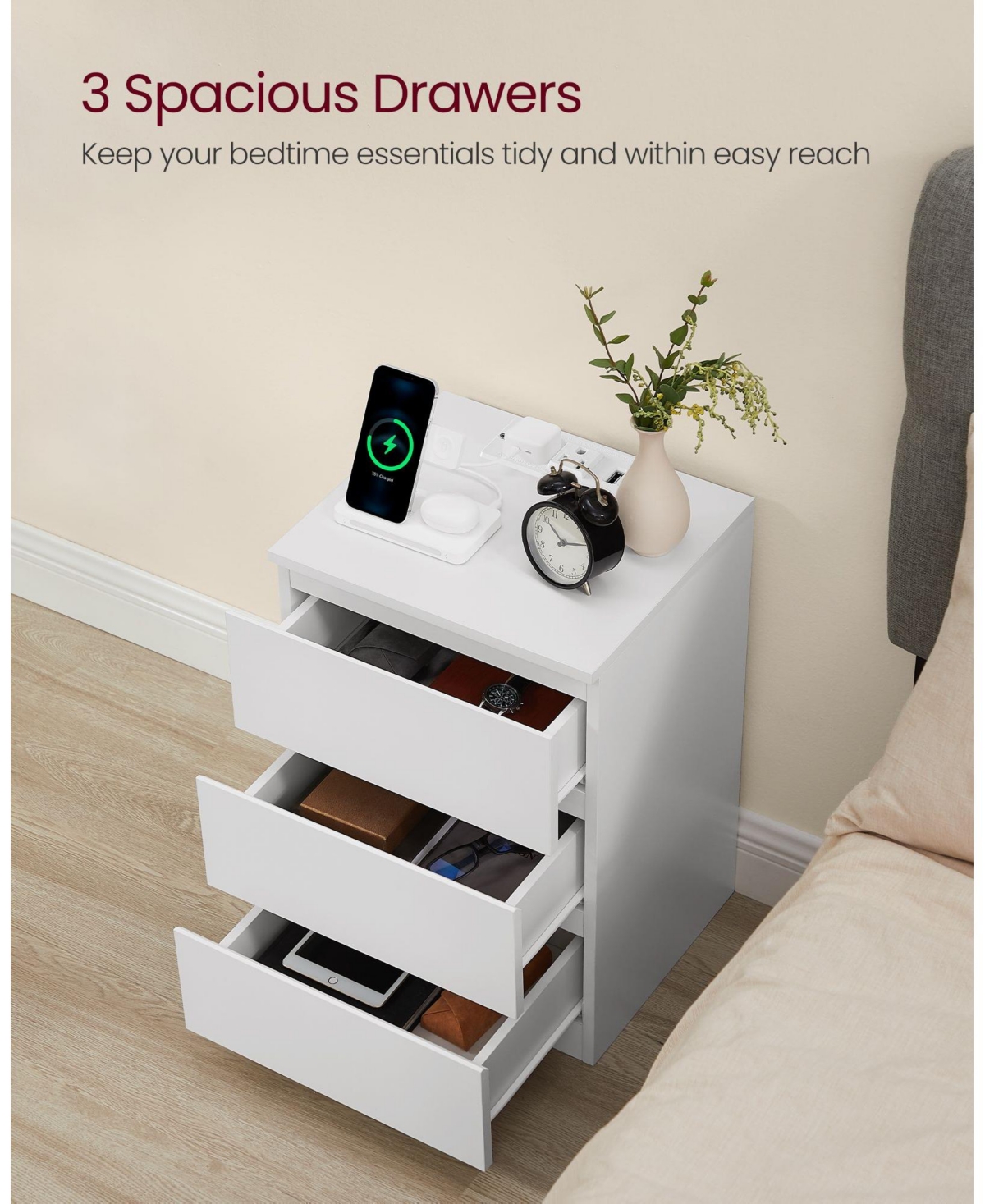 Slickblue Nightstand with Charging Station for Convenient Power Access and Sleek Design