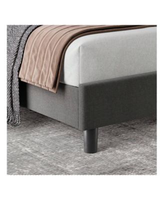 Bed Frame With Headboard,Linen Upholstered Platform Bed With Adjustable Diagonal Channel Tufted Headboard, Mattress Foundation With Strong Wooden Slats, Box Spring Optional