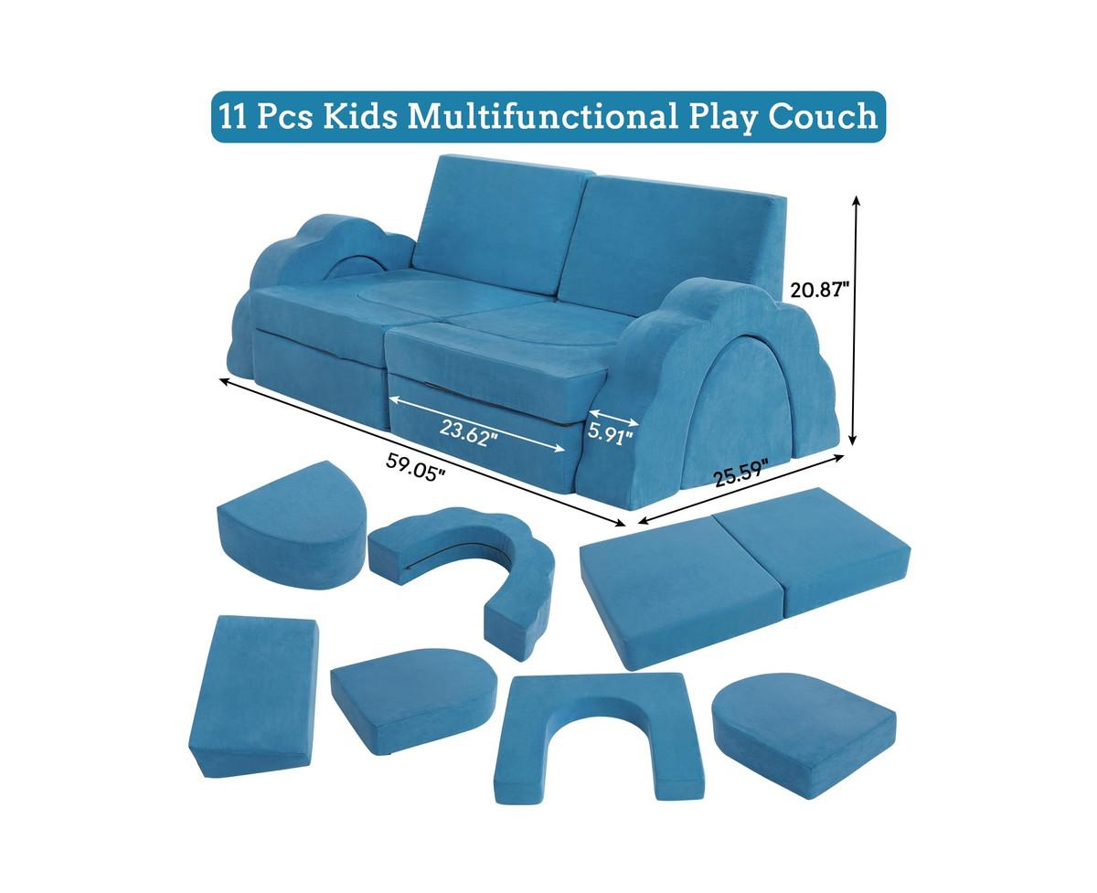 gaomon 11pcs Modular Kids Play Couch, Children Sectional Sofa Floor Toddler Couch for Kids Creative Play, Convertible Foam Floor Sofa for Playroom Bed