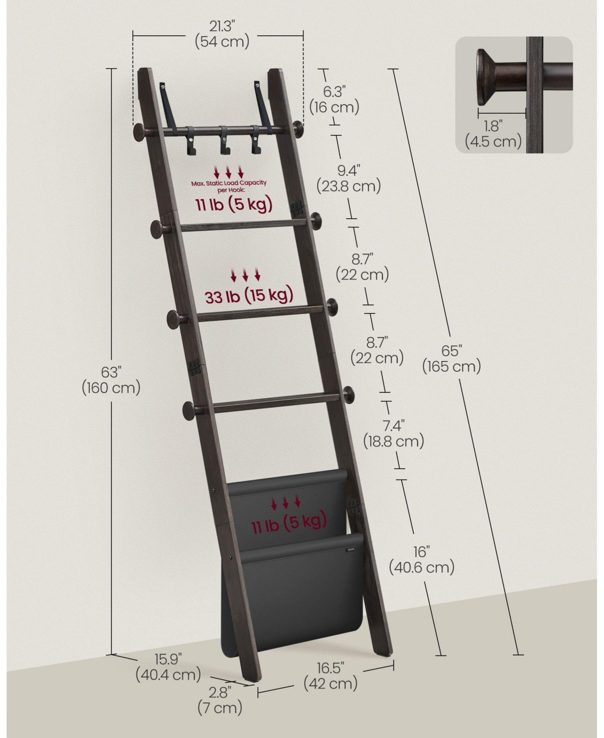 Slickblue 5-Tier Wooden Blanket Ladder for Living Room, Stylish Ladder Shelf for Storage
